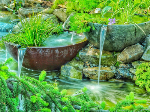copper bowls - an ornamental look for a water garden