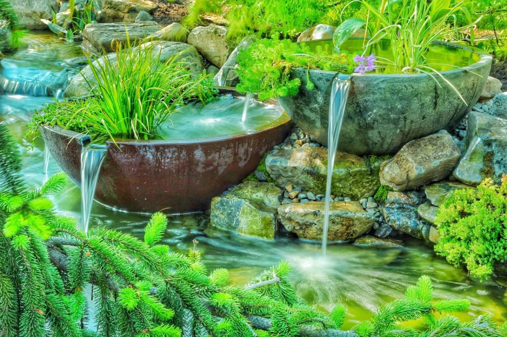 copper bowls - an ornamental look for a water garden