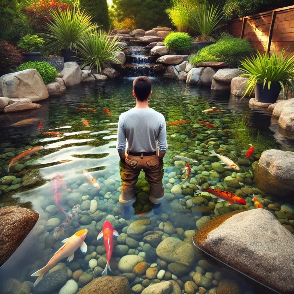 Guy Standing in Koi Pond