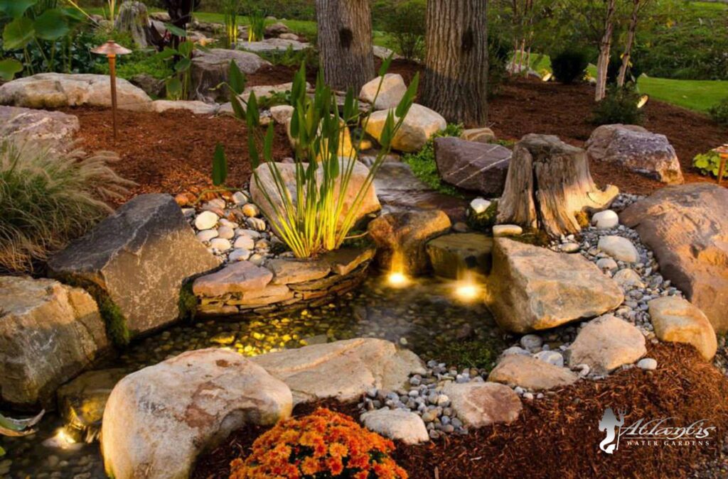 Pond Waterfall Lighting by Atlantis Water Gardens Denville NJ 7